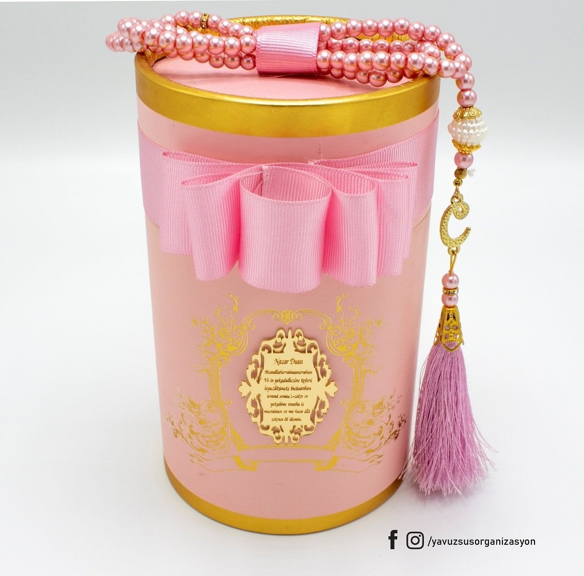 Tesbihli & Süslü Silindir Kutu PEMBE