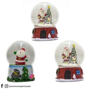 Işıklı Orta Boy Noelbaba Cam Küre (Kar Küresi)10cm