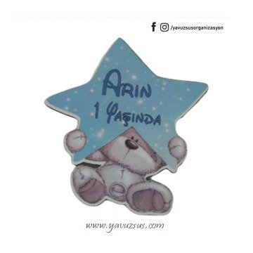 Yıldızlı Ahşap Uv Baskılı Ayıcık(7*8cm) PEMBE