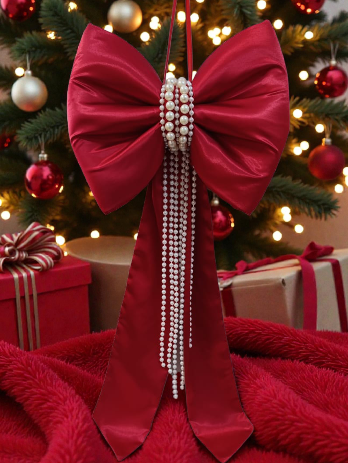 İnci dekorku Saten büyük  yılbaşı ağaç fiyonku