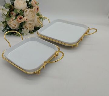 Seramik 2 li Kulplu Tepsi Seti