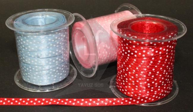 puantiyeli 6mm saten kurdele (35m) BEYAZA SIYAH