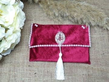 Kırmızı kadife püsküllü yasin çantası(10ad)