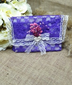 Mor dantel üzeri çiçekli yasin çantası(10ad)