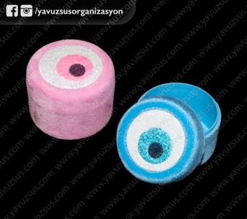 Flok yuvarlak nazarlı kutu PEMBE