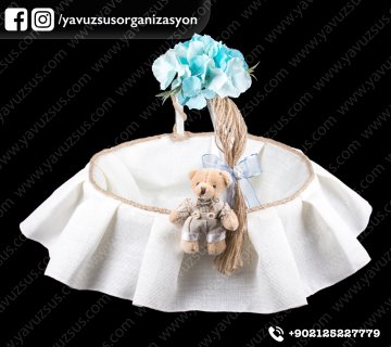 Keten Kumaş Aile Kapı Süsü  4 lü Set MAVI  SET