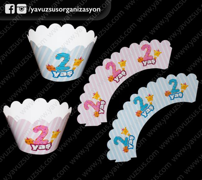 2 yaş cup cake süsü (12 ad)(KLD) PEMBE