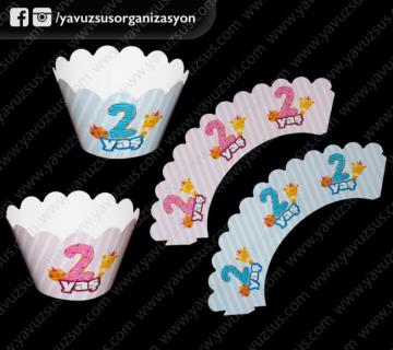 2 yaş cup cake süsü (12 ad)(KLD) PEMBE