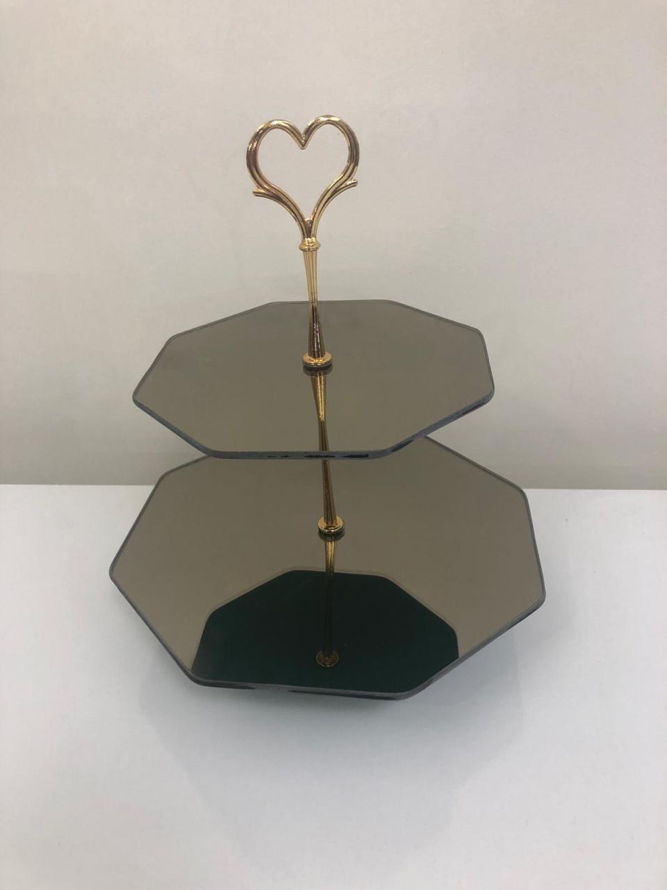 2 Katlı Siyah Cam Kurabiyelik ALTIN