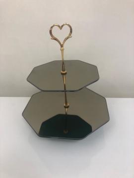 2 Katlı Siyah Cam Kurabiyelik ALTIN