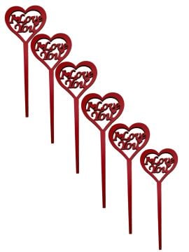 6 lı I Love You Pasta Üstü&Çiçek Arajman Süsü