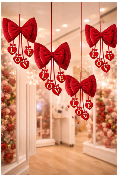 Kalp motifli kadife LOVE sevgililer günü dekorasyon fiyonku