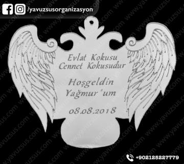 Melek Kanatlı palmiye dikiz ayna süsü 10x8 GUMUS