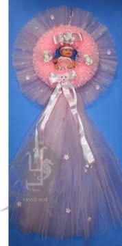 organze fırfırlı kristal etekli et bebekli çelenk MAVI