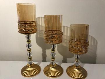 Yapraklı 3 lü şamdan setii(KLD) ALTIN