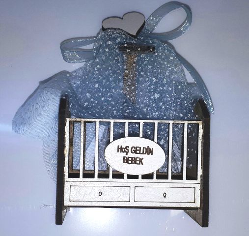 Ahşap Cibinlikli lavantalı bebek karyolası 7x4x9 MAVI