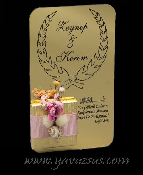 Çiçekli Çikolata ile Süslü Pleksi Nikah Şek(20 ad)