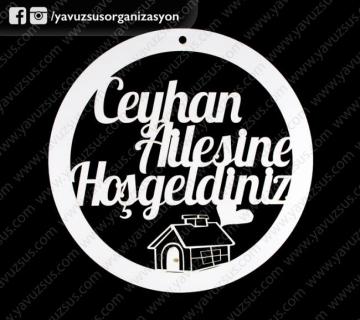 Ahşap kalp evli kapı süsü