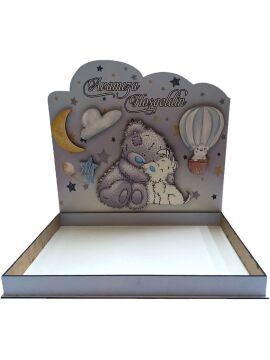 Ahşap 3 Boyutlu ayıcıklı Çikolata Kutusu MAVI