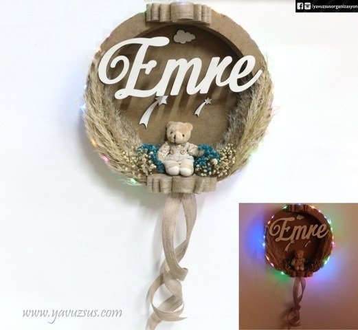 İsme Özel Işıklı Kraft Kapı Süsü