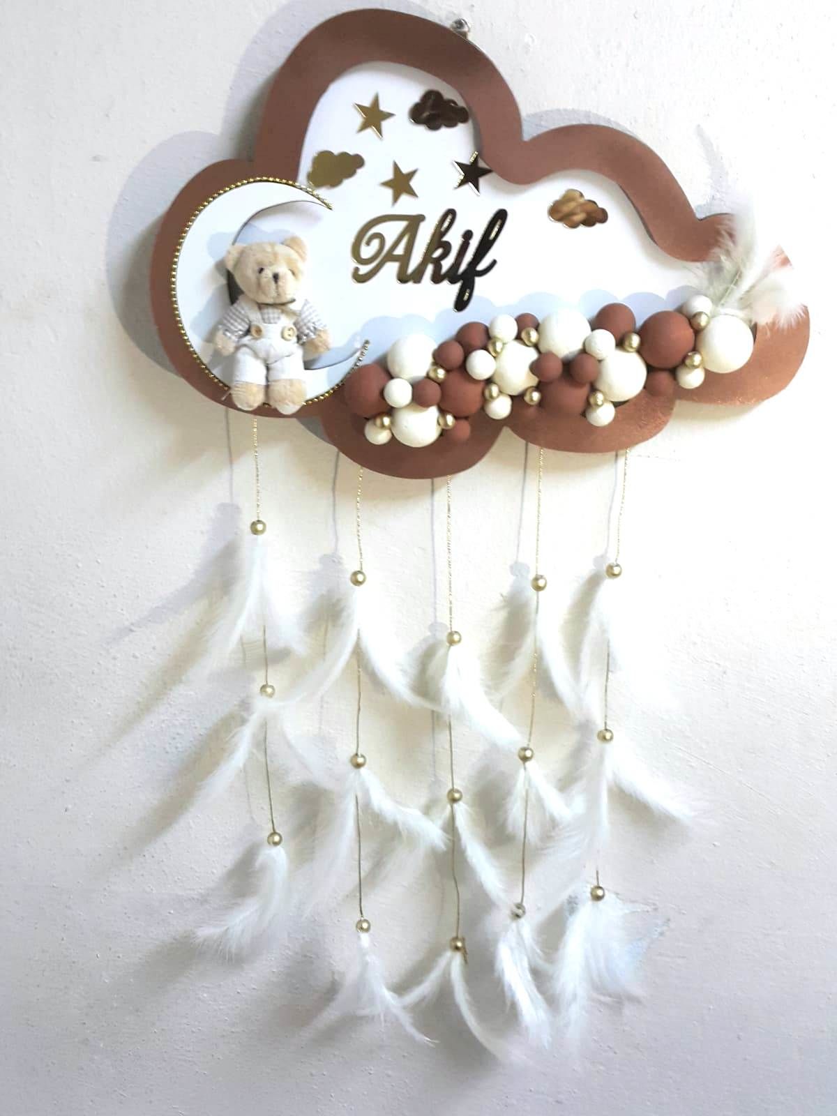 Işıklı Kahverengi  Bulut Şeklinde Kapı Süsü