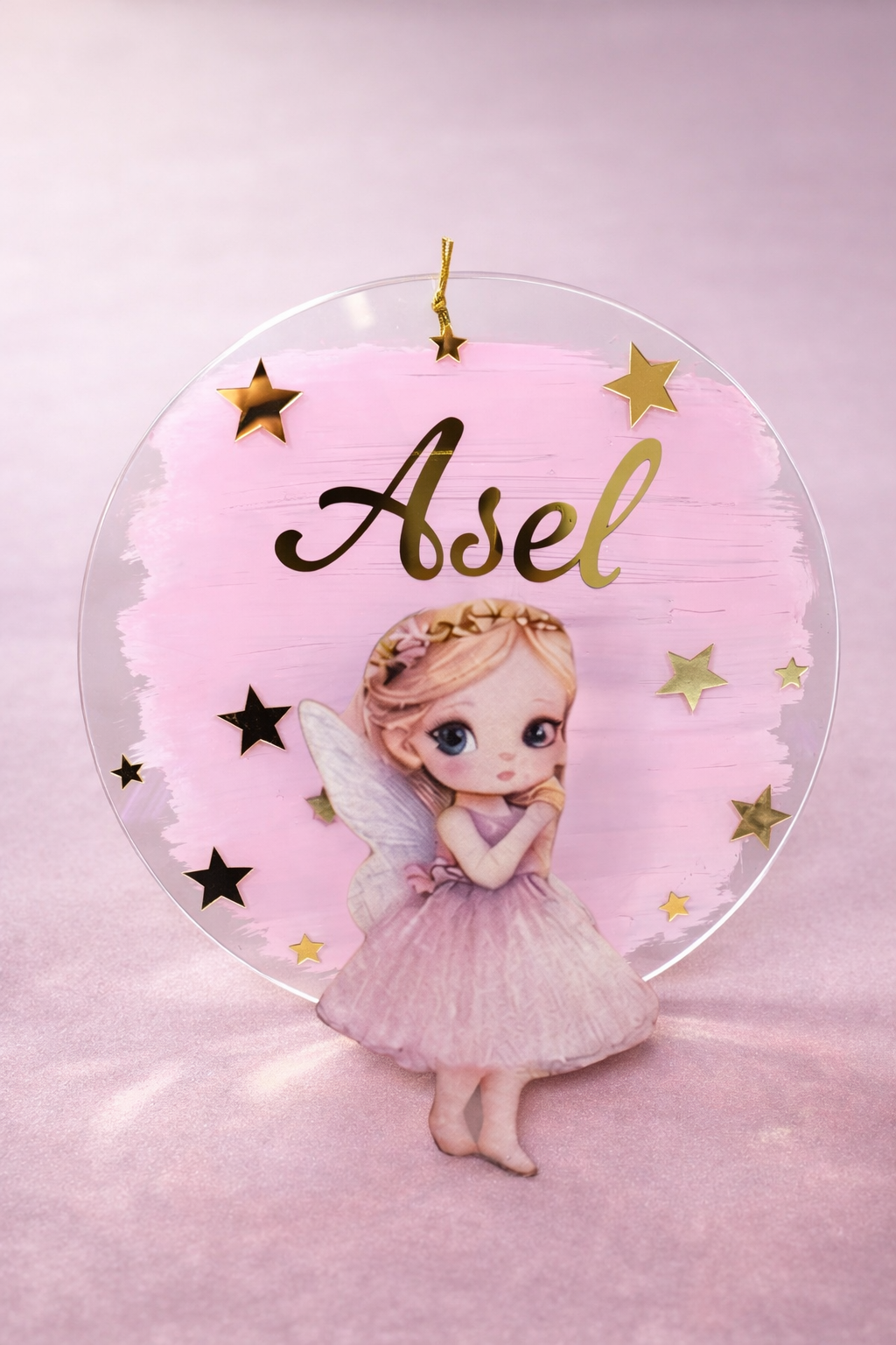 Pleksi çiçek taçlı peri kızı dekorlu Kapı süsü