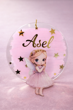 Pleksi çiçek taçlı peri kızı dekorlu Kapı süsü