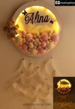 Işıklı Ayıcıklı İsme Özel Toplu Kapı Süsü(Beyaz)