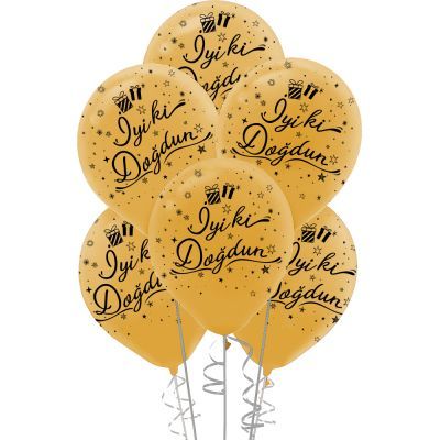 5 Adet İyiki Doğdun Baskılı Metalik Balon ALTIN