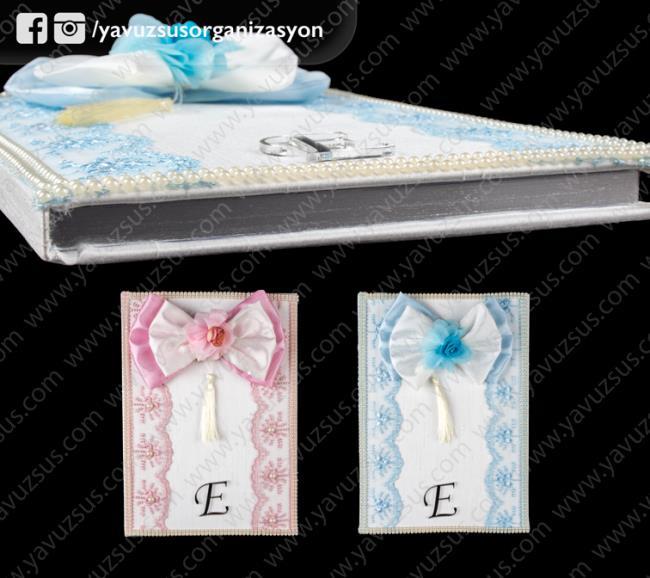 kalın kenarı simli fiyonklu anı defteri PEMBE