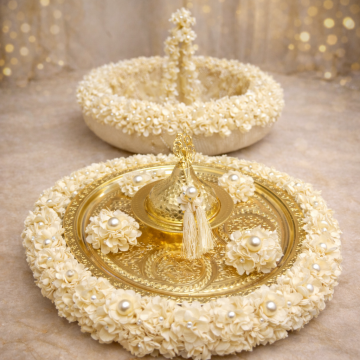 Lazer çiçekli metal tepsili Kına Tepsisi & Sepeti takım