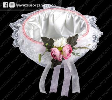 kadife kumaş kulpsuz sepet KREM E PEMBE