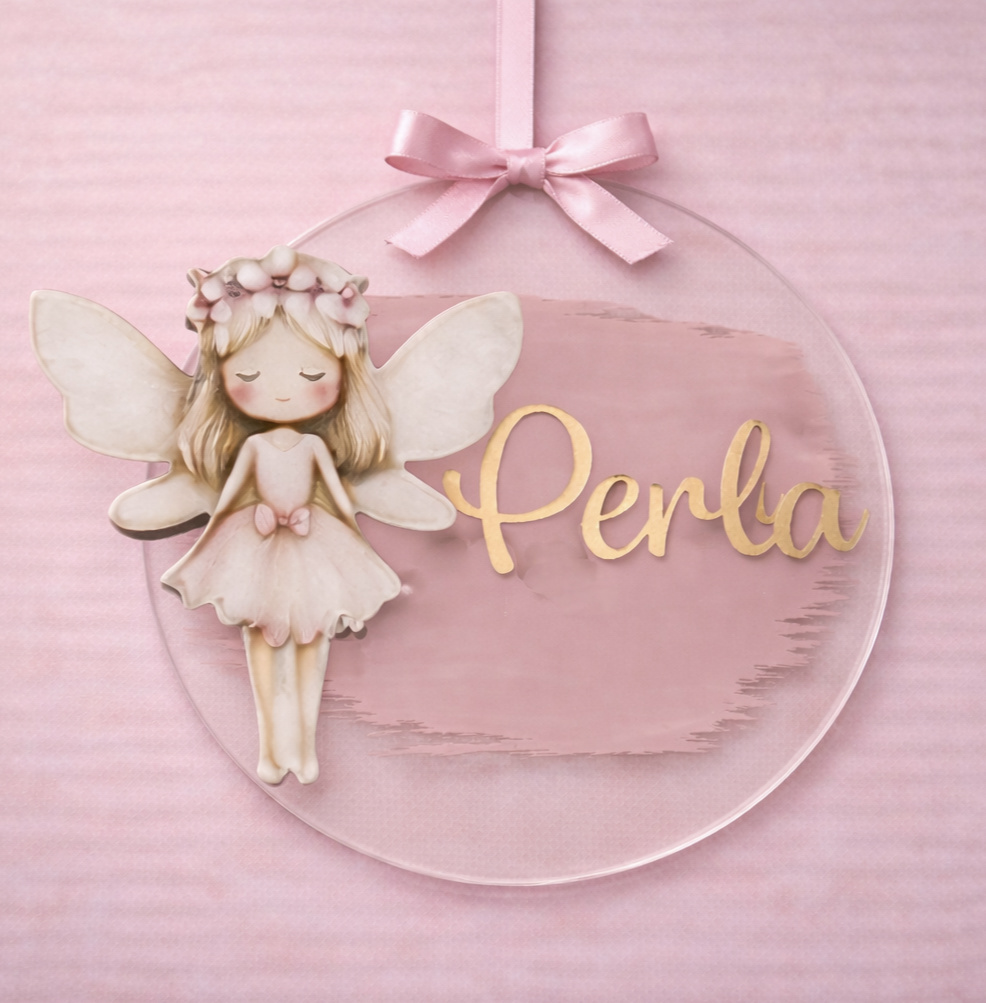 Pudra peri kızı dekorlu Pleksi Kapı süsü