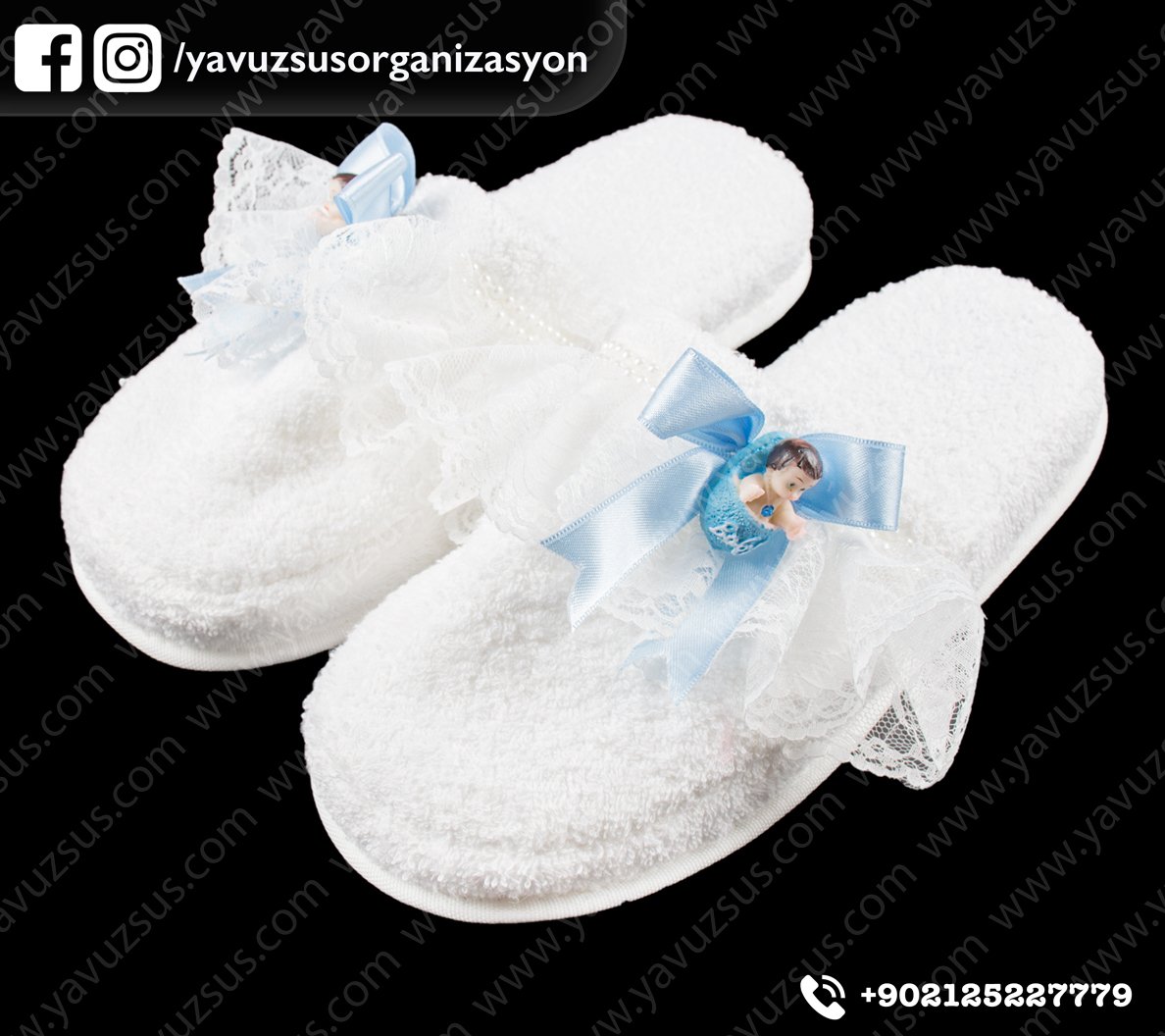 dantelli biblolu lohusa terliği MAVI