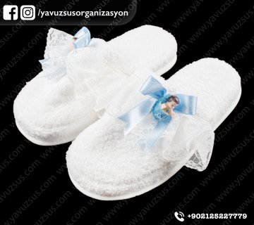 dantelli biblolu lohusa terliği MAVI