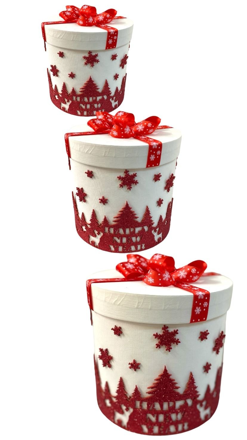 Yılbaşı dekorlu 3 lü silindir kutu seti