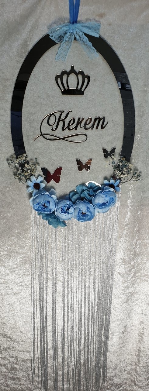 Büyük püsküllü oval şeffaf pleksi  kapı süsü