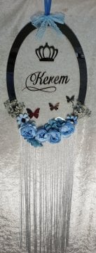 Büyük püsküllü oval şeffaf pleksi  kapı süsü