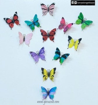 Küçük Kanatlı Renkli Kelebek(12 adet)(5,5cm)