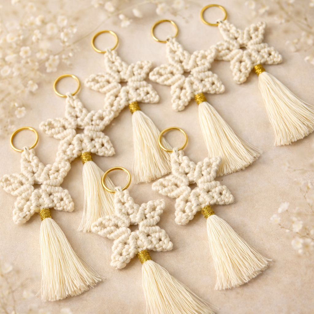 Yıldız şeklinde makrome Anahtarlık