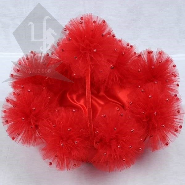 PONPONLU KINA SEPETI KIRMIZI