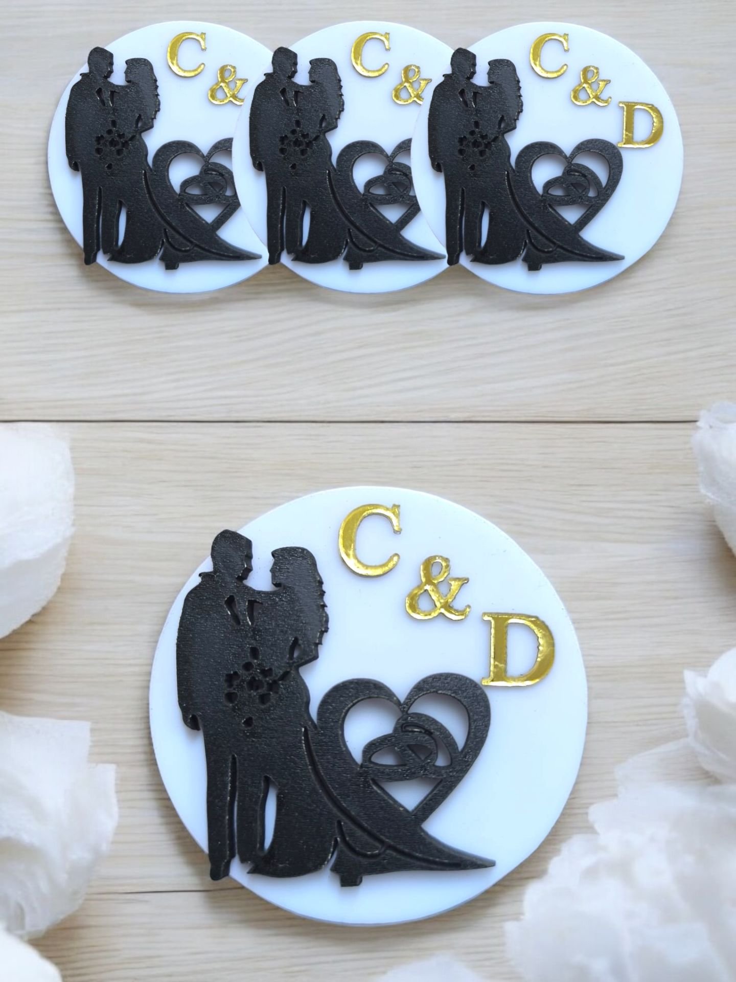 Beyaz Pleksi Üzerine Gelin Damat Hediyelik(20adet)