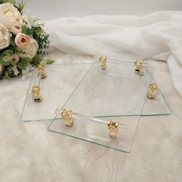 Dikdörtgen  Cam Söz & Damat Tepsi Seti