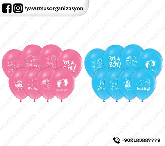 BEBEK BASKILI BALON (100ad) MAVI
