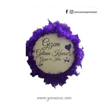 Tüylü Balon Dekorlu  İsme Özelı Deri Tef(27cm)