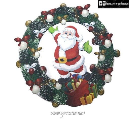 Noel Babalı Yuvarlak Yılbaşı Çelengi(40cm)