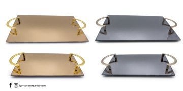 Aynalı Metal Kulplu Tepsi Seti