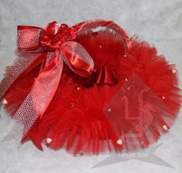 saten güllü fiyonklu kına sepeti BEYAZ