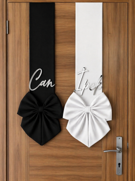 Slyah & beyaz çift taraflı gelin damat kapı süsü fiyonku