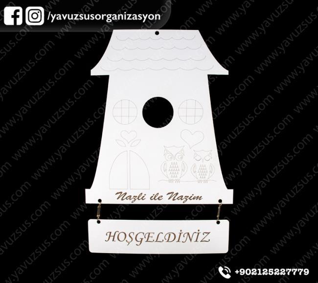 Ahşap baykuş çift kapı süsü (31x46)